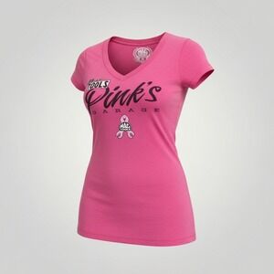 Mac Tools Pinks Garage T-Shirt Womens Small Pink V-Neck Breast Cancer Awareness